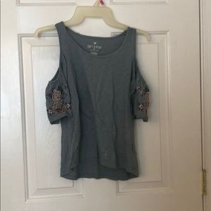 Cold shoulder embroidered top